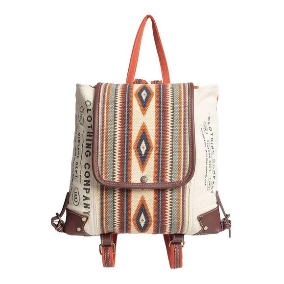 Myra Bag Handmade Rio Backpack Upcycled Canvas & Cowhide Leather main image 9